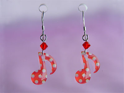 Red quaver music note Swarovski earrings