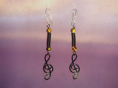 Black treble clef music note earrings