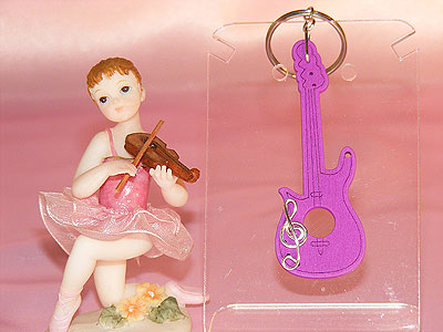 Music gifts purple wooden Strat guitar key ring
