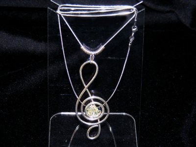 Silver treble clef Swarovski long necklace