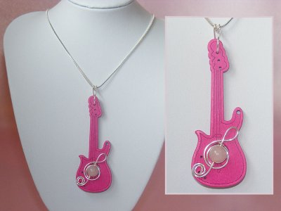 Hot pink guitar quartz long necklace