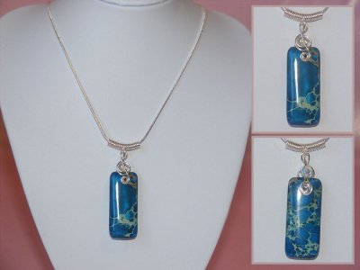 Music themed blue rectangular Jasper necklace