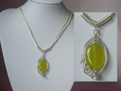 Music themed green oval Peridot necklace