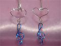 Blue treble clef silver heart music gift earrings