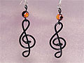 Black treble clef lampwork beads music gift earrings