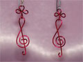 Red treble clef clover music gift earrings