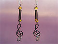 Black treble clef lampwork glass music gift earrings