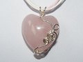 Music themed rose pink heart quartz necklace