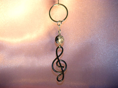 Black treble clef music note key ring