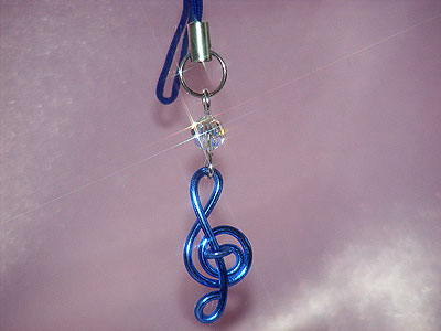 Blue treble clef Swarovski music themed phone charm