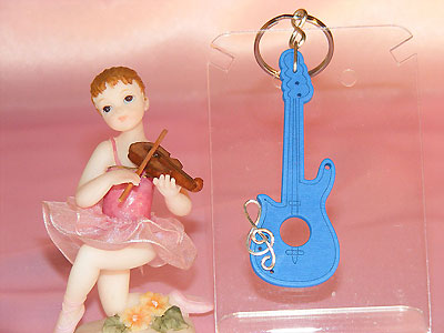 Blue wooden Strat guitar key ring