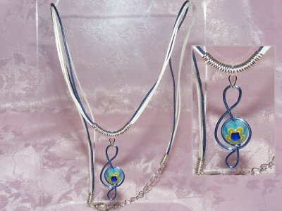 Bue Millefiori Glass bead Treble Clef Necklace