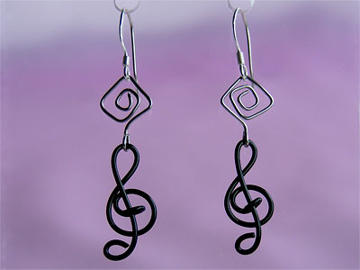 Celtic black treble clef music note earrings