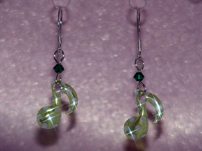 Green quaver music note Swarovski earrings