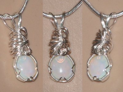 Handmade wire wrapped spiral hand cut opal necklace