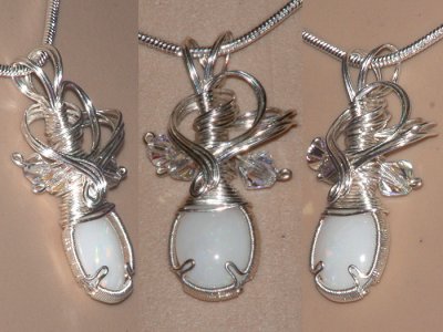 Heart design hand cut opal Swarovski necklace