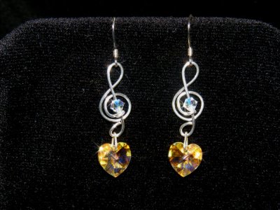 Music gifts heart Swarovski crystal earrings 925