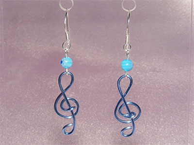 Music jewellery blue lampwork glass earrings