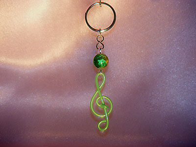 Music themed green treble clef key ring