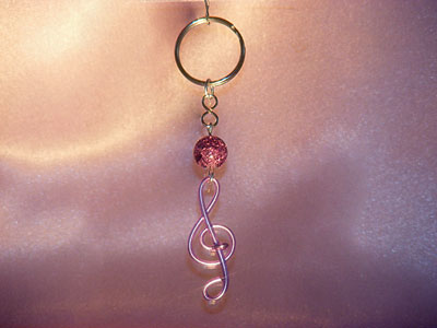 Musician gifts purple treble clef key ring