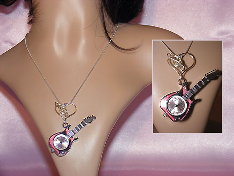 Musician jewellery heart guitar long necklace watch