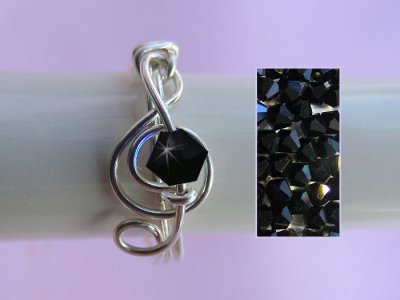 Musician themed black Swarovski ring