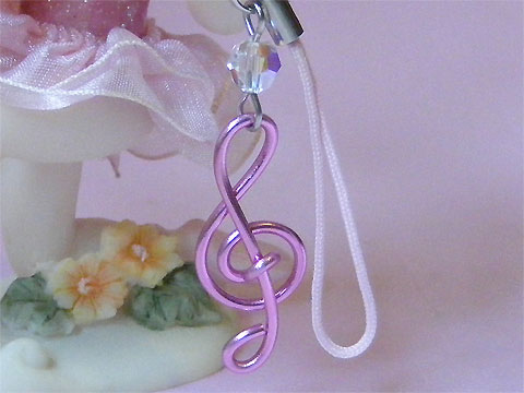 Pink treble clef Swarovski music themed phone charm