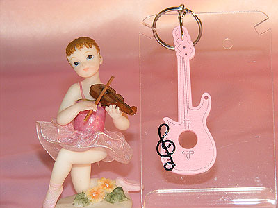 Pink wooden Strat guitar key ring