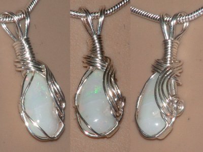 Simle design wired wrapped hand cut opal necklace