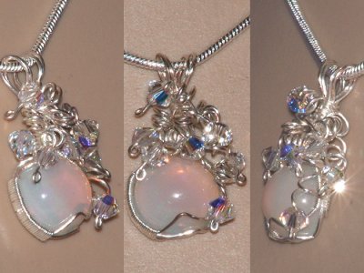 Sprial design hand cut opal Swarvoski necklace