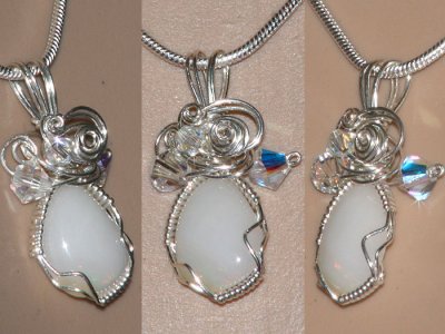 Swirls design hand cut opal Swarovski necklace