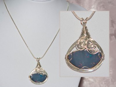 Swirls design opal doublet handmade necklace