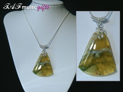 African green Opal handmade music themed 925 necklace