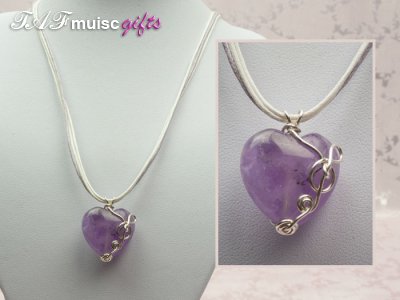 Amethyst heart music themed necklace