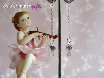 Amethyst treble clef music themed earrings