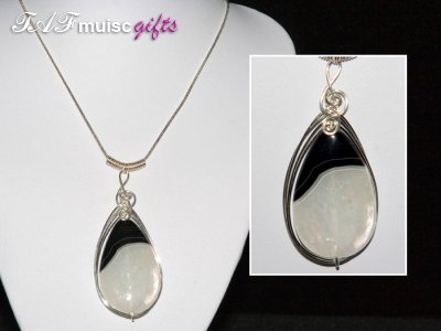 Black n white druzy Agate music themed necklace