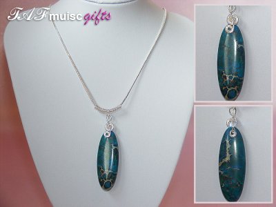 Blue oval Jasper handmade music themed necklace
