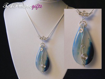 Blue pear Agate handmade music themed necklace