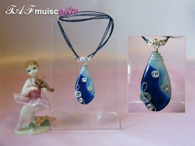 Blue pear drop Agate handmade music themed necklace