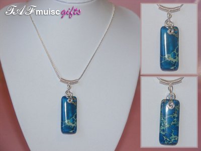 Blue rectangular Jasper handmade treble clef necklace