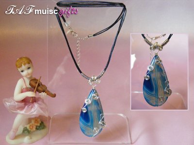 Blue translucent Agate handmade music themed necklace