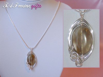 Brown oval Tourmaline handmade music themed necklace