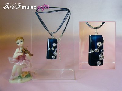 Dark blue Agate handmade music themed necklace