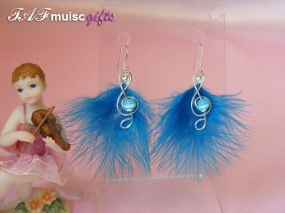 Funky blue feathers music themed earrings