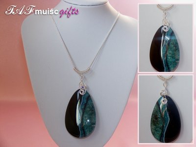Green druzy Agate handmade music themed necklace