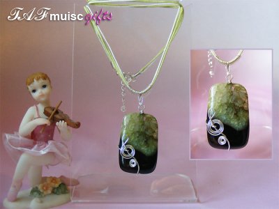 Green druzy Agate handmade treble clef necklace