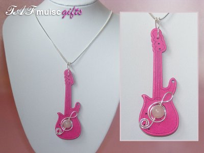 Hot pink guitar quartz long necklace