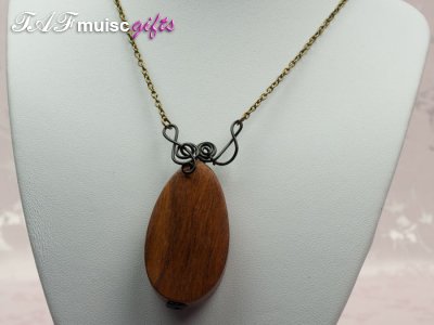 Music themed wooden peardrop pendant necklace