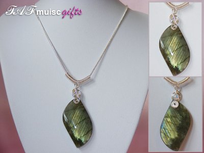 Olive leaf Labradorite handmade music themed necklace