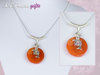 Orange Agate music themed French horn necklace